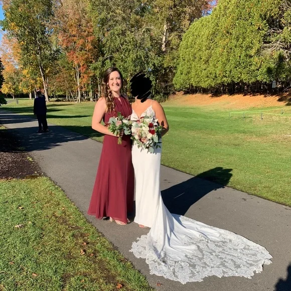 bill levkoff bridesmaid dresses wine NWT BILL LEVKOFF 1464 Wine Floral Lace Halter Open Back Bridesmaid Dre   Periwinkle Packages